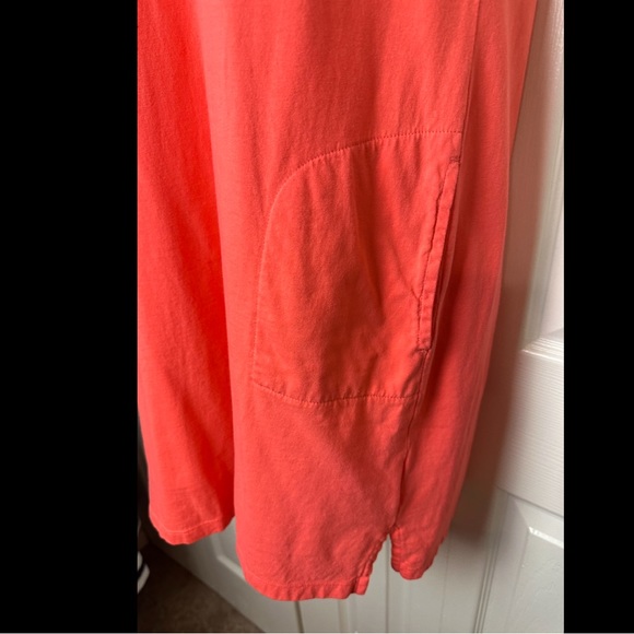 LANDS END Embroidered Dress Orange White Pockets Cotton Split VNeck Swim Cover - Picture 4 of 9